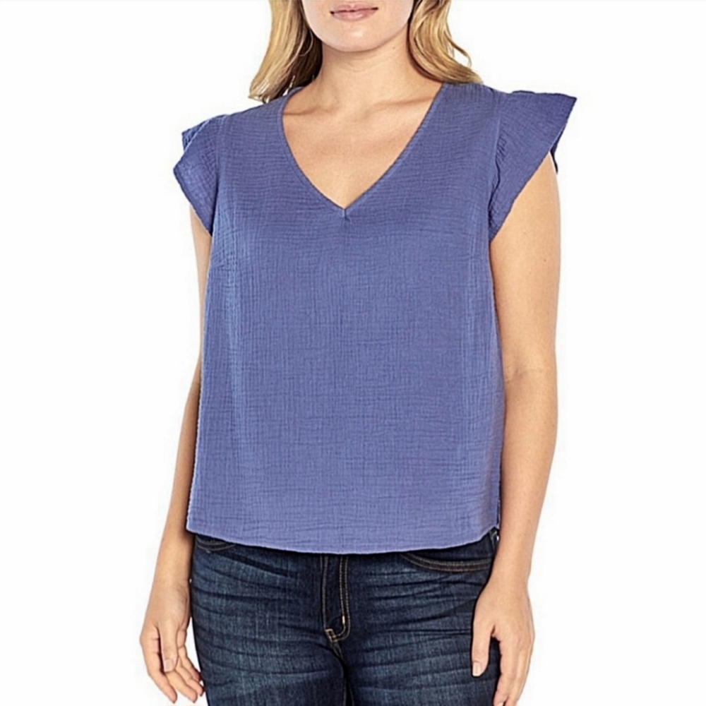 Three Dots Women's Double Gauze Top, Color: Periwinkle, Size: Large